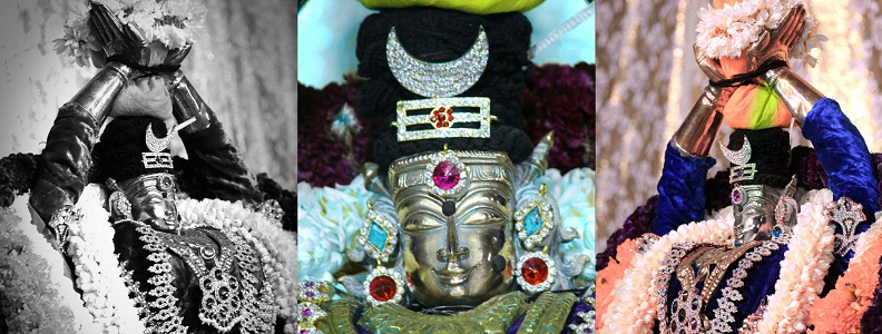 A collage image of the adorned silver idol of Palayamkottai Sivan Temple's deity. 