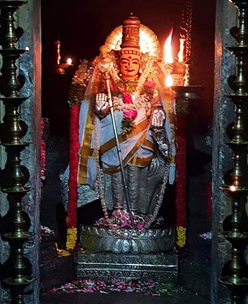 Kumaran idol decorated with Santhanam in Ilanji Kumaran Temple Tirunelveli