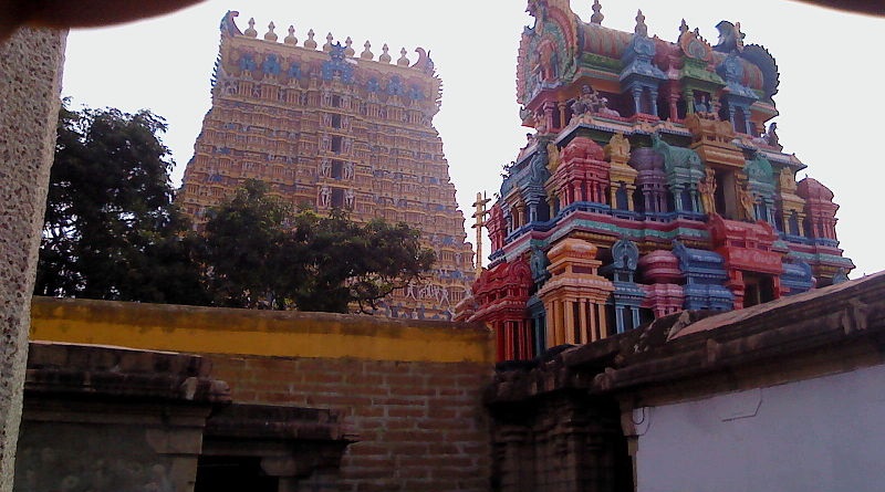 Side view of Kalakad Sathyavageeswarar Temple tower.