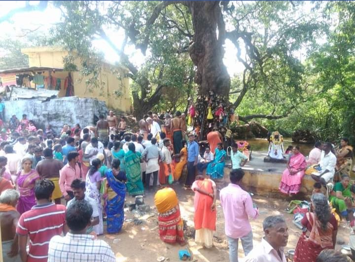 A crowd of people worshipping their clan deity on a Panguni Uthiram festivity day